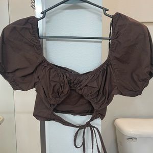 H&M Brown Puff Sleeve Crop Top